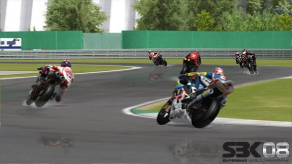 SBK '08 video game screenshot of motorcycle racing competition.Screenshot from SBK '08 Superbike World Championship game.