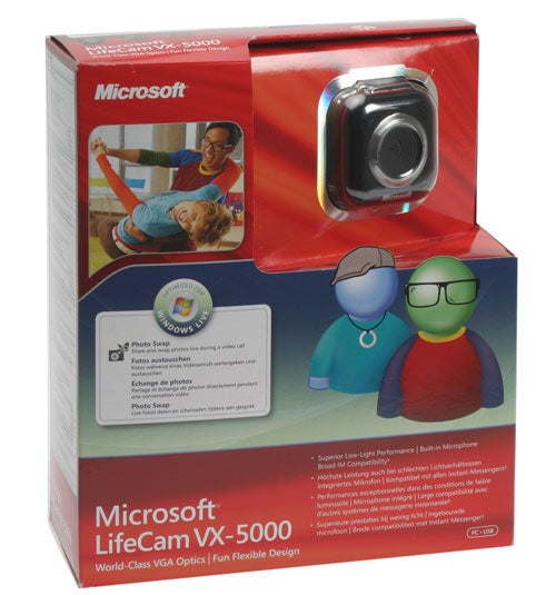 Microsoft LifeCam VX-5000 webcam in retail packaging.