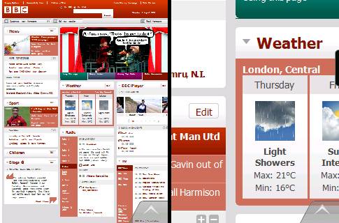 Screenshot of Opera Mobile 9.5 Beta interface.Screenshot of Opera Mobile 9.5 Beta interface with multiple tabs.