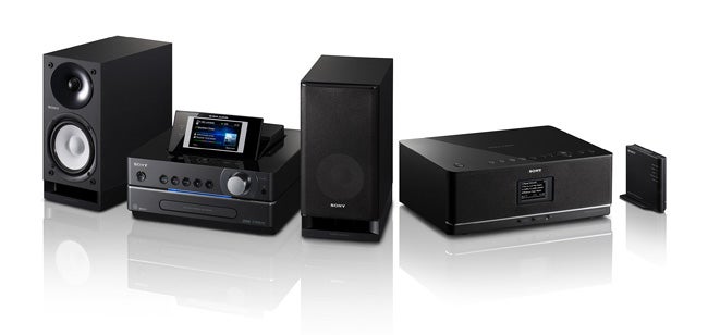 Sony Giga Juke audio system with speakers and receiver.