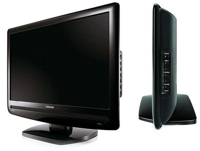 Toshiba 19AV505D 19-inch LCD TV front and side views.Toshiba 19AV505D 19-inch LCD TV showing front and side views.
