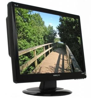 HANNspree Xm-S Verona W22 monitor displaying a bridge and trees.