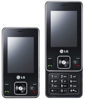 LG KC550 mobile phone with slide-up screen and keypad visible.