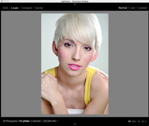 Screenshot of Adobe Photoshop Lightroom interface with a portrait photo.