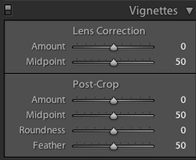 Screenshot of Adobe Photoshop Lightroom Vignette Correction panel.