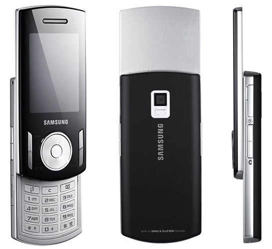 Samsung SGH-F400 mobile phone from multiple angles.Samsung SGH-F400 mobile phone shown from multiple angles.
