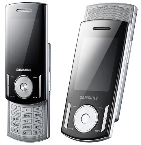 Samsung SGH-F400 mobile phone with sliding design open and closed