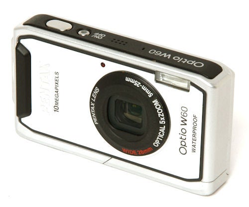 Pentax Optio W60 waterproof camera on a white background.