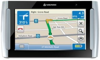 Navman S50 3D GPS device displaying a navigation map.