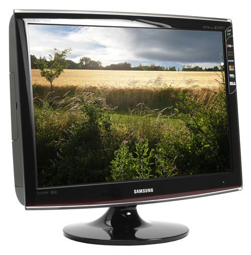 Samsung SyncMaster T240HD 24-inch DTV Monitor displayed with landscape image.Samsung SyncMaster T240HD monitor displaying a landscape image.