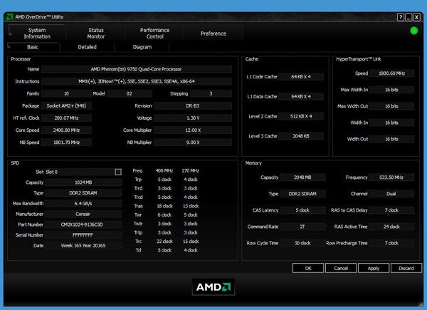 Screenshot of AMD OverDrive utility showing system performance data.Screenshot of AMD OverDrive Utility showing CPU performance data.