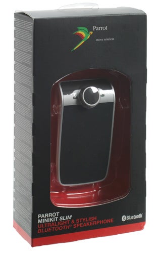 Parrot Minikit Slim Bluetooth Speakerphone packaging.