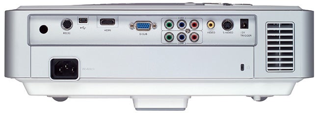 Rear view of BenQ W500 LCD Projector showing ports and vent.Rear view of BenQ W500 LCD Projector showing ports and vents