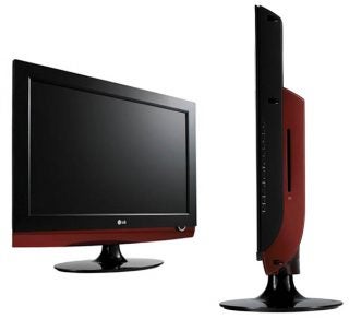 LG 32LG4000 LCD TV with DVD player, front and side view.
