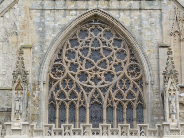 Photo of intricate cathedral window detailing taken with Panasonic Lumix DMC-TZ5.Photo of intricate gothic cathedral window architecture.
