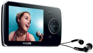 Philips GoGear SA5285/02 8GB MP3 player with earbuds.