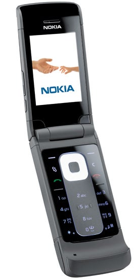 Nokia 6650 flip phone with logo displayed on screen.Nokia 6650 flip phone with open keypad and display