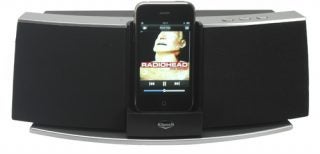 Klipsch iGroove SXT speaker dock with iPod playing music.