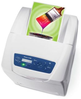 Xerox Phaser 6180VDN colour laser printer printing a vibrant image.