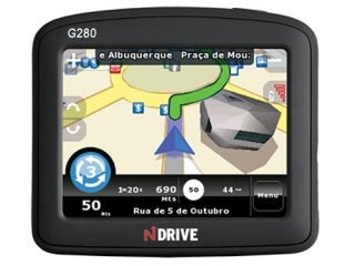 NDrive G280R GPS navigation device displaying a map.