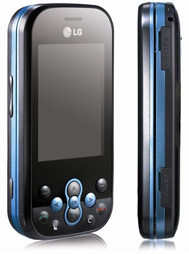 LG KS360 mobile phone front and side view.LG KS360 phone front and side views.