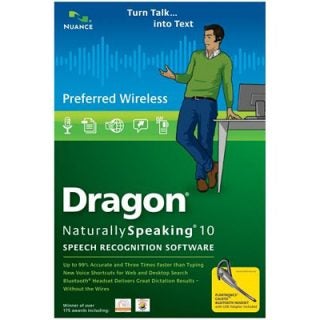 Nuance Dragon NaturallySpeaking 10 software package cover.
