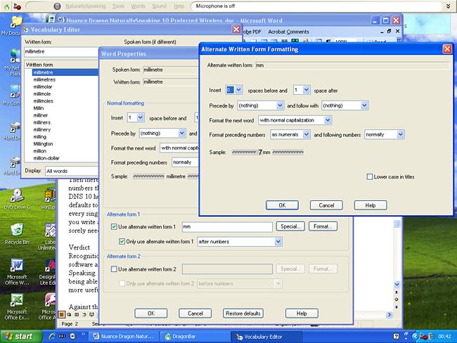 Screenshot of Nuance Dragon NaturallySpeaking vocabulary editor window.Screenshot of Nuance Dragon NaturallySpeaking software with vocabulary editor.