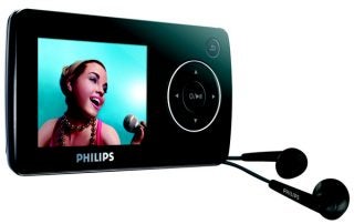 Philips GoGear SA3225/02 2GB MP3 player with earphones.