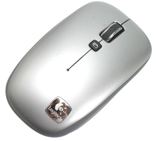 Logitech V550 Nano cordless laser notebook mouse on a white background.Logitech V550 Nano silver cordless laser mouse on white background.