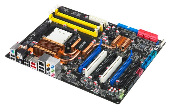 Asus M3A79-T Deluxe motherboard isolated on a white background.