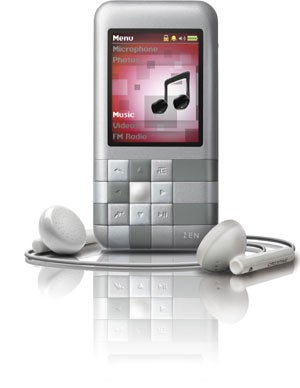 Creative Zen Mozaic 2GB MP3 player with earphones.