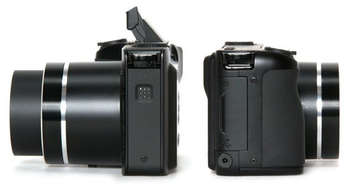 Kodak EasyShare Z8612 IS camera from front and side views.Kodak EasyShare Z8612 IS camera from two different angles