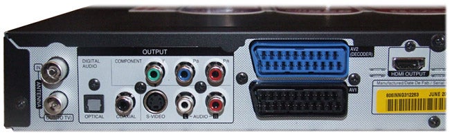 Back panel of LG RHT399H DVD/HDD Recorder showing various outputs.