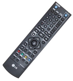 LG DVD/HDD Recorder remote control on white background.