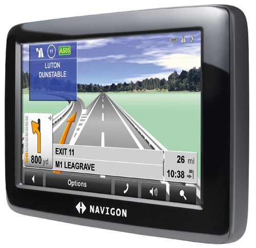 Navigon 2150 Max GPS showing route and exit on display.