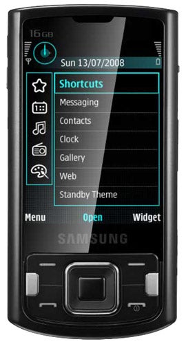 Samsung i8510 Innov8 smartphone displaying menu screen.Samsung i8510 smartphone displaying menu screen.