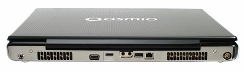 Toshiba Qosmio G50-115 notebook's side ports and branding.Toshiba Qosmio G50-115 notebook closed, showing side ports.