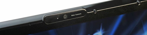 Close-up of Toshiba Qosmio G50 webcam and controls.Close-up of Toshiba Qosmio G50-115 notebook's web camera.