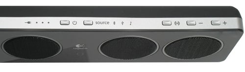 Close-up of Logitech Z-500 Wireless Notebook SpeakersClose-up of Logitech Z-500 wireless speaker's control interface.