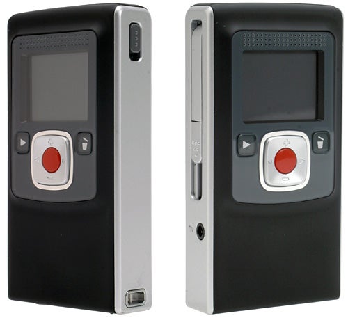 Flip Video Ultra camera front and side views.