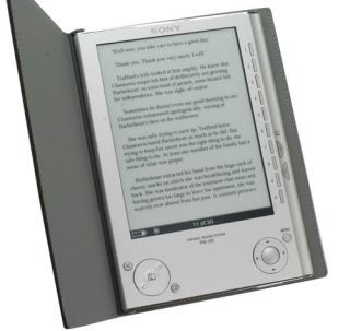 Sony Reader PRS-505 eBook Reader open on a book page.