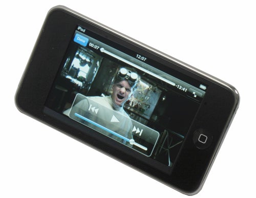 Apple iPod touch 32GB playing a video on screen.