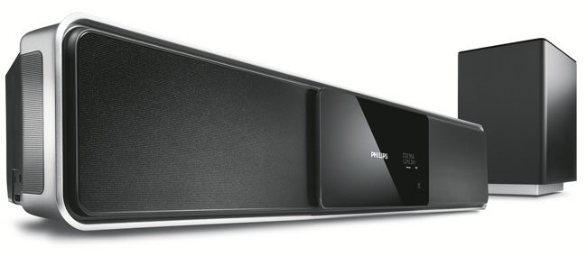 Philips HTS6100 Soundbar and subwoofer home cinema system.