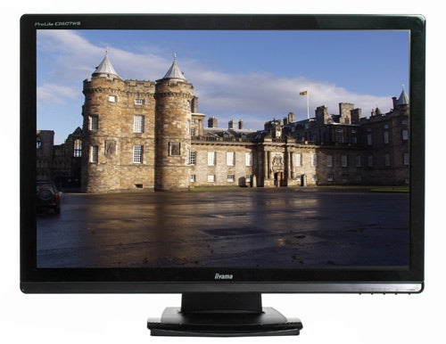 Iiyama ProLite E2607WS monitor displaying a castle image.