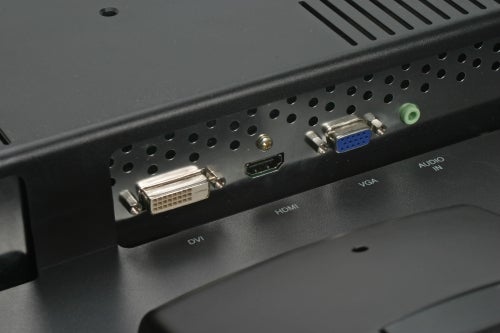 Close-up of Iiyama ProLite Monitor ports including DVI, HDMI, VGA.