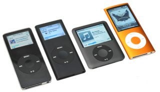 Four Apple iPod nano 8GB 4th Gen in different colors.
