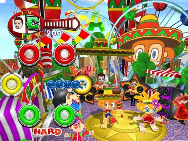 Samba De Amigo game screenshot with colorful carnival setting.