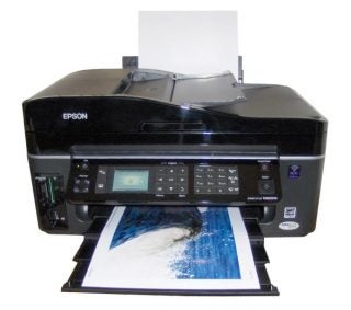 Epson Stylus SX600FW printer with a color printout.