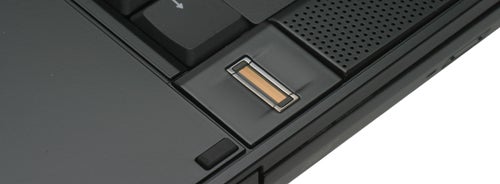 Close-up of Dell Latitude E6400 fingerprint reader.