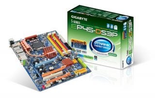 Gigabyte GA-EP45-DS3P motherboard with its packaging.